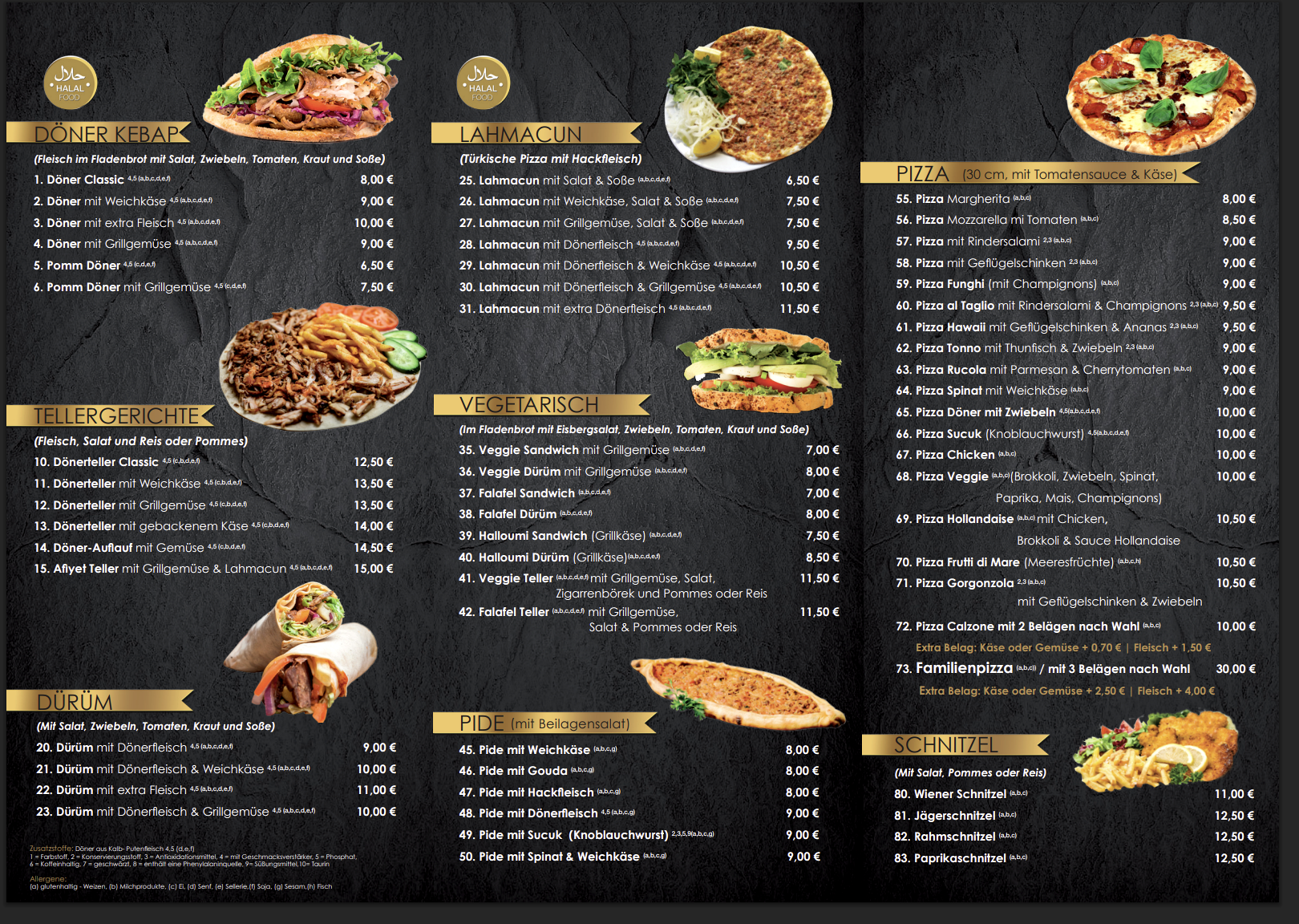 Speisekarte Afiyet Grill Vorderseite
